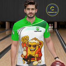Load image into Gallery viewer, Custom Funny Green Beer Polo Bowling Team Shirt for Men Quarter-Zip Bowling Jersey Outfit QZT820