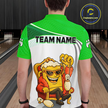 Custom Funny Green Beer Polo Bowling Team Shirt for Men Quarter-Zip Bowling Jersey Outfit QZT820
