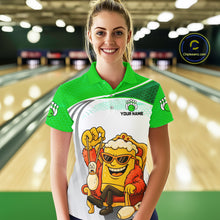 Load image into Gallery viewer, Custom Funny Green Beer Polo Bowling Team Shirt for Women Quarter-Zip Bowling Jersey Outfit QZT820