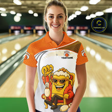 Load image into Gallery viewer, Custom Funny Orange Beer Polo Bowling Team Shirt for Women Quarter-Zip Bowling Jersey Outfit QZT820