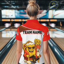 Load image into Gallery viewer, Custom Funny Red Beer Polo Bowling Team Shirt for Women Quarter-Zip Bowling Jersey Outfit QZT820