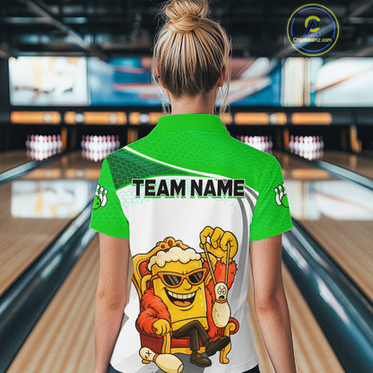 Custom Funny Green Beer Polo Bowling Team Shirt for Women Quarter-Zip Bowling Jersey Outfit QZT820