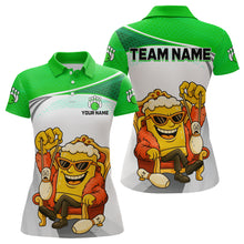 Load image into Gallery viewer, Custom Funny Green Beer Polo Bowling Team Shirt for Women Quarter-Zip Bowling Jersey Outfit QZT820