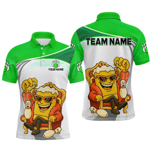 Custom Funny Green Beer Polo Bowling Team Shirt for Men Quarter-Zip Bowling Jersey Outfit QZT820