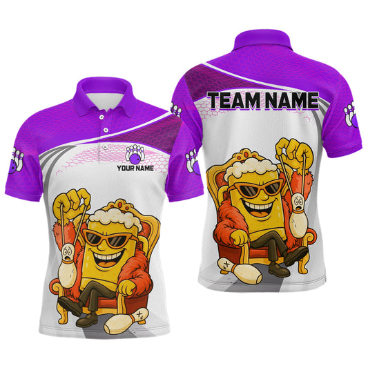 Custom Funny Purple Beer Polo Bowling Team Shirt for Men Quarter-Zip Bowling Jersey Outfit QZT820