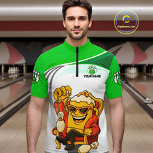 Load image into Gallery viewer, Custom Funny Green Beer Polo Bowling Team Shirt for Men Quarter-Zip Bowling Jersey Outfit QZT820
