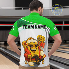 Load image into Gallery viewer, Custom Funny Green Beer Polo Bowling Team Shirt for Men Quarter-Zip Bowling Jersey Outfit QZT820