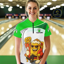 Load image into Gallery viewer, Custom Funny Green Beer Polo Bowling Team Shirt for Women Quarter-Zip Bowling Jersey Outfit QZT820