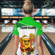 Load image into Gallery viewer, Custom Funny Green Beer Polo Bowling Team Shirt for Women Quarter-Zip Bowling Jersey Outfit QZT820