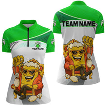Load image into Gallery viewer, Custom Funny Green Beer Polo Bowling Team Shirt for Women Quarter-Zip Bowling Jersey Outfit QZT820