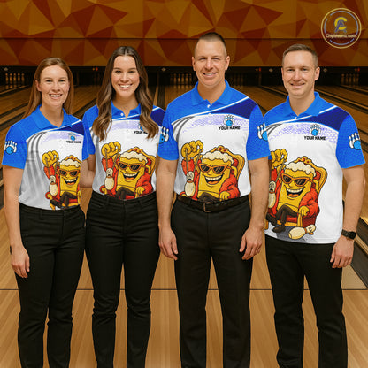 Custom Funny Blue Beer Polo Bowling Team Shirt for Women Quarter-Zip Bowling Jersey Outfit QZT820