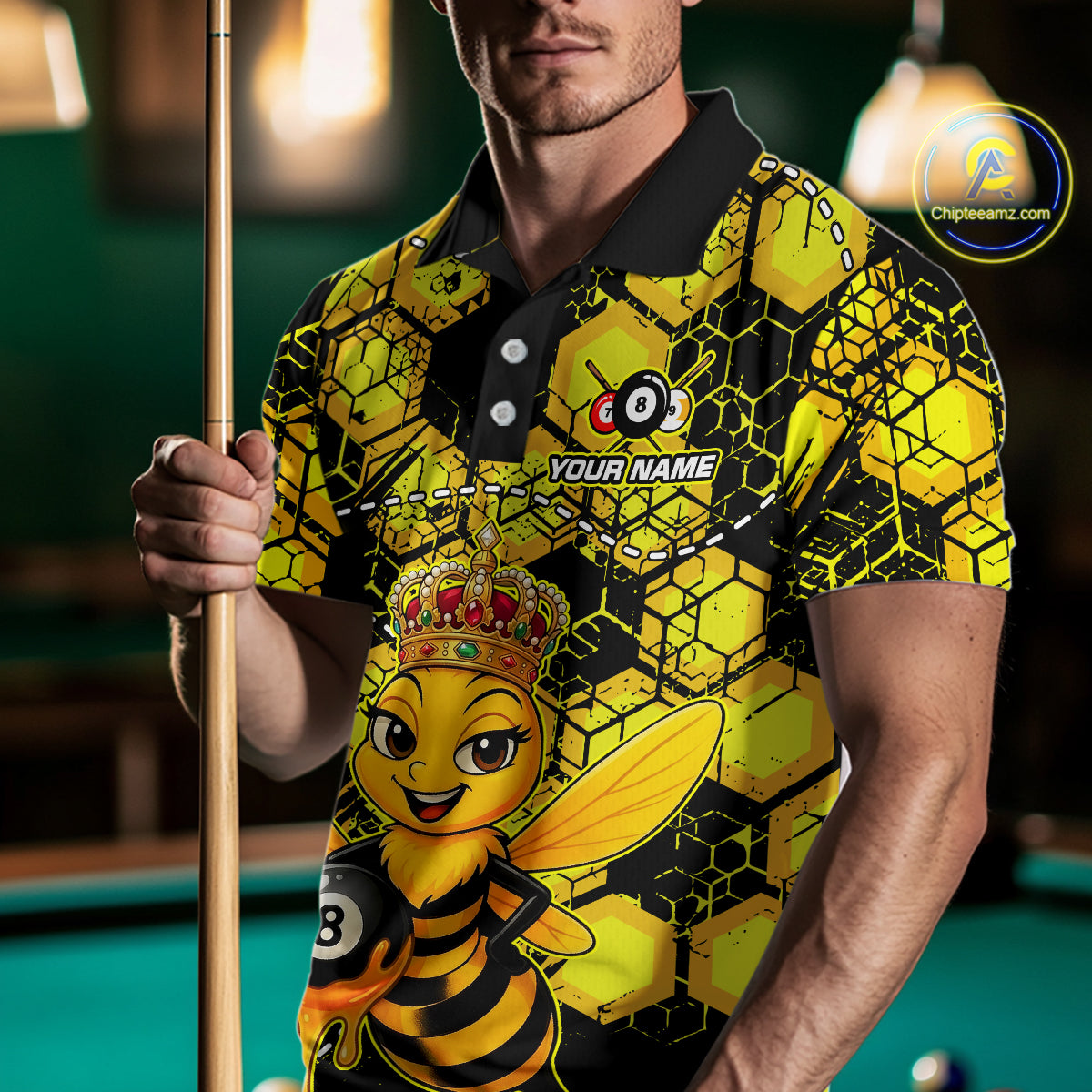 Funny Bee 8 Ball Billiard Shirts for Men Custom Billiard Team Jersey Polo & 1/4 Zip BHT29