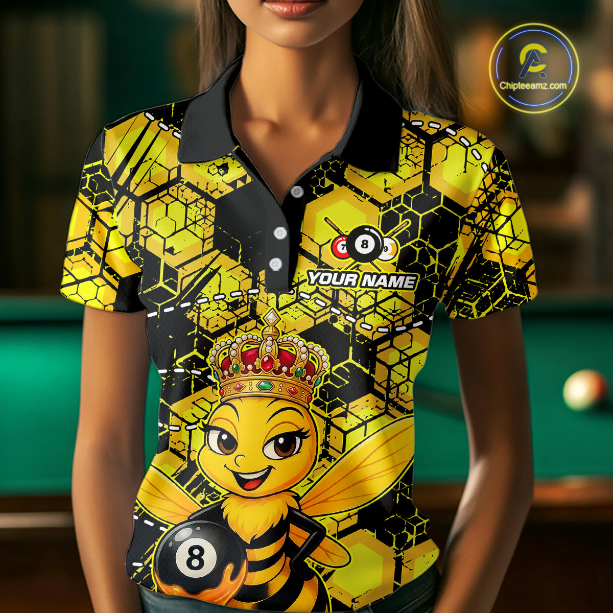 Funny Bee 8 Ball Billiard Shirts for Women Custom Billiard Team Jersey Polo & 1/4 Zip BHT29