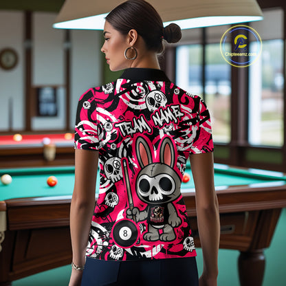 Custom Pink Skull Bunny Billiard Shirt for Women Gothic Billiard Team Jersey Polo & Quarter-Zip BHT30