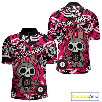Custom Pink Skull Bunny Billiard Shirt for Men Gothic Billiard Team Jersey Polo & Quarter-Zip BHT30