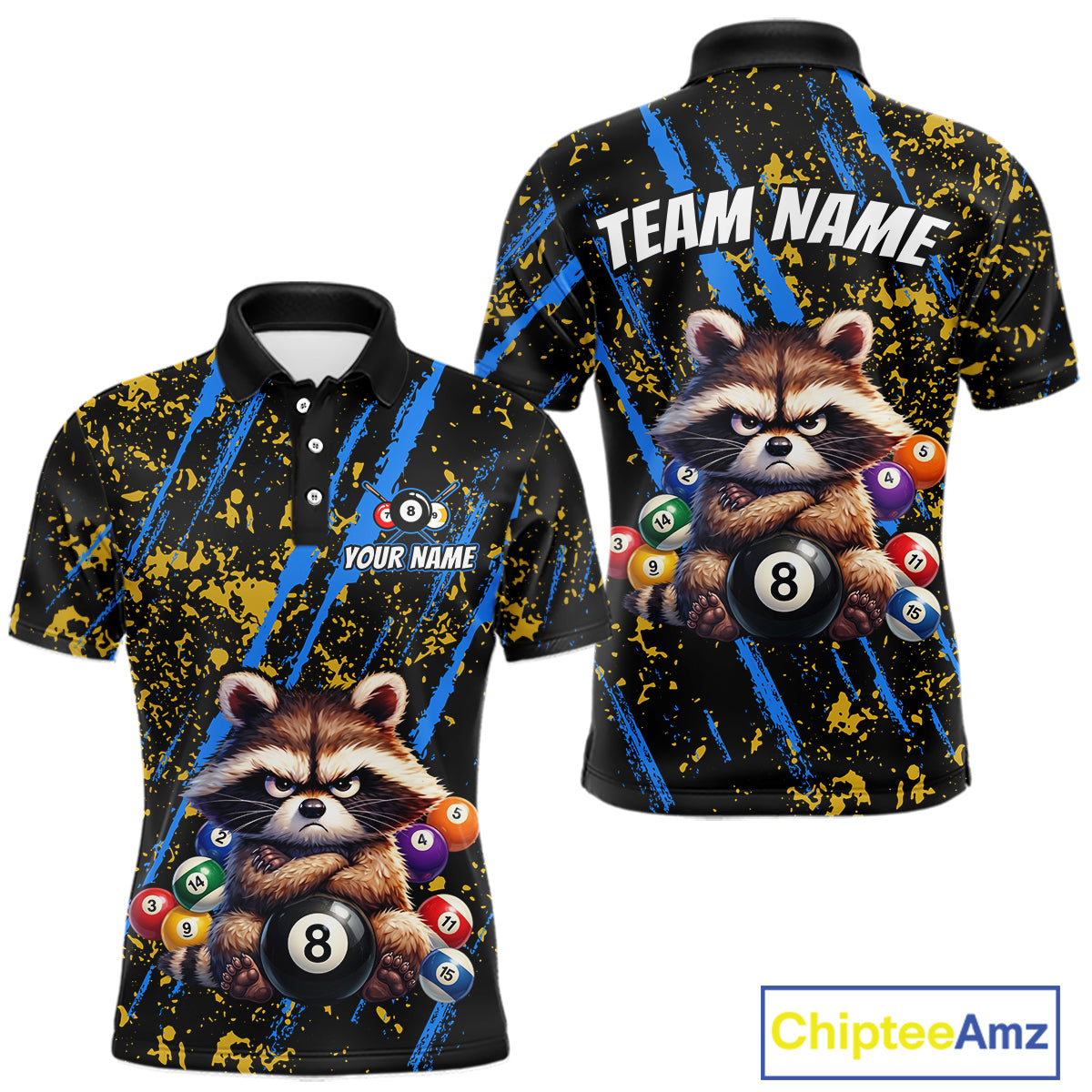 Custom Ugly Raccoon 8 Ball Billiard Shirts for Men Billiard Team Jersey Polo & 1/4 Zip Pool Shirt BHT31