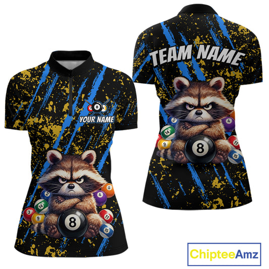 Custom Ugly Raccoon 8 Ball Billiard Shirts for Women Billiard Team Jersey Polo & 1/4 Zip Pool Shirt BHT31