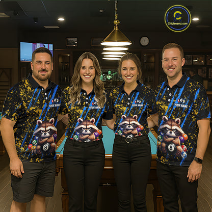 Custom Ugly Raccoon 8 Ball Billiard Shirts for Women Billiard Team Jersey Polo & 1/4 Zip Pool Shirt BHT31