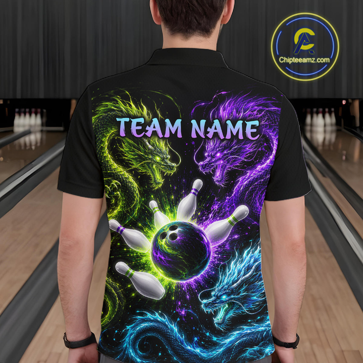 Multicolor Dragon Bowling Shirt for Men Custom Bowling Jersey Polo & Quarter-Zip QZT1051