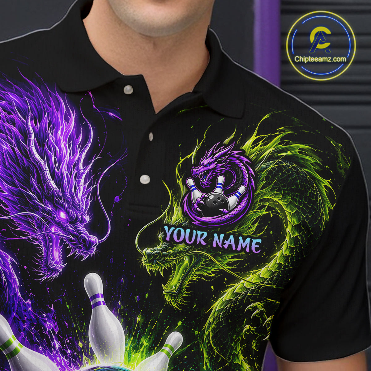 Multicolor Dragon Bowling Shirt for Men Custom Bowling Jersey Polo & Quarter-Zip QZT1051