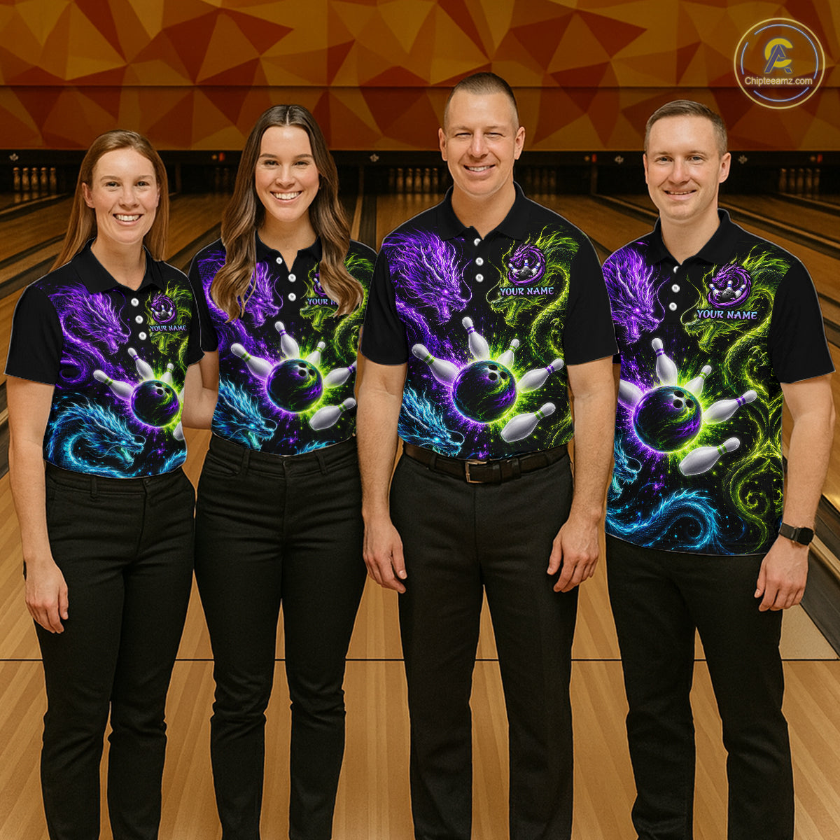 Multicolor Dragon Bowling Shirt for Men Custom Bowling Jersey Polo & Quarter-Zip QZT1051
