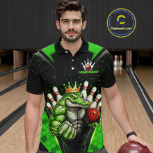 Load image into Gallery viewer, Custom Funny Green Crocodile Bowling Shirt Alligator Bowling Jersey for Men Polo &amp; 1/4 Zip QZT823