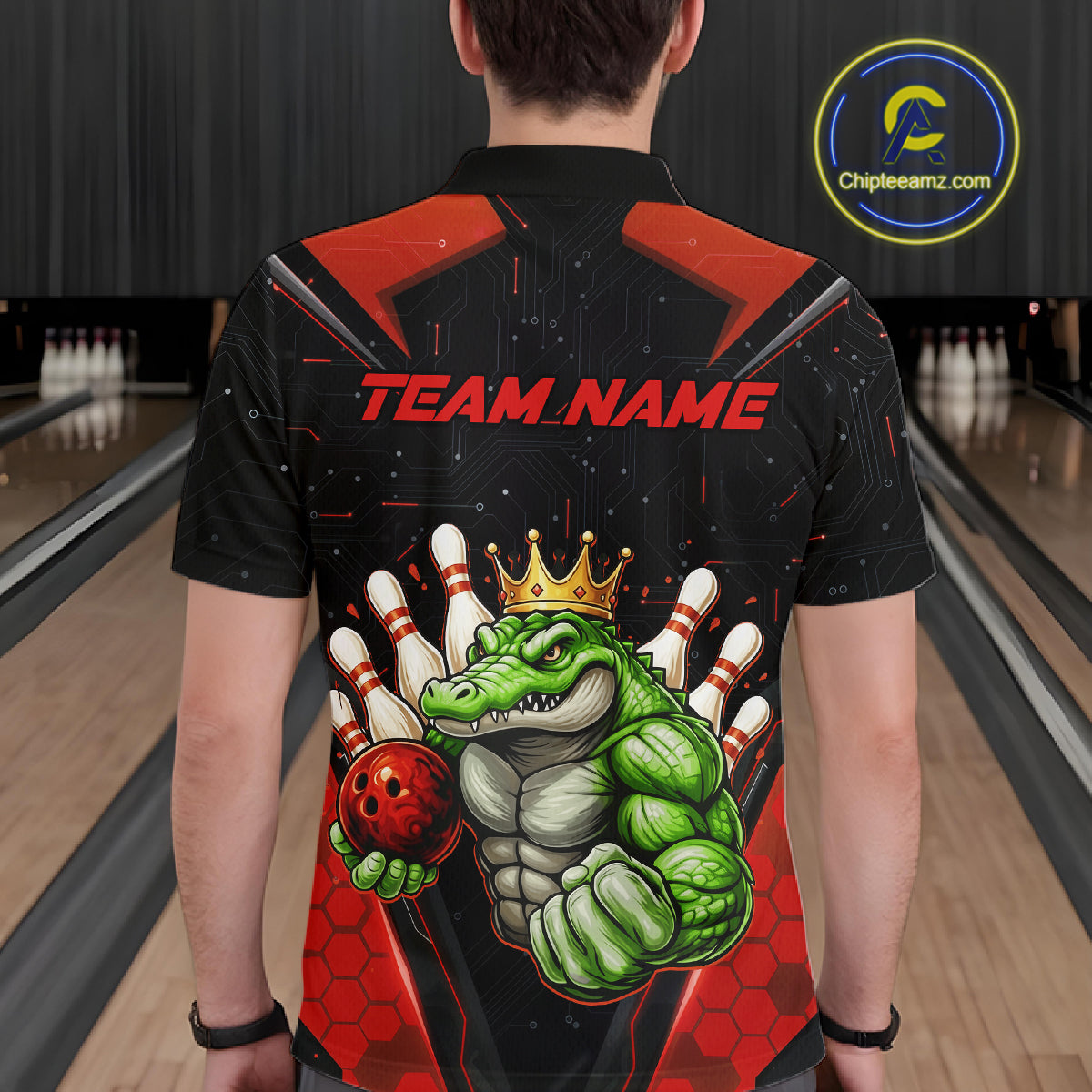 Custom Funny Red Crocodile Bowling Shirt Alligator Bowling Jersey for Men Polo & 1/4 Zip QZT823