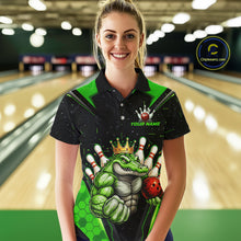 Load image into Gallery viewer, Custom Funny Green Crocodile Bowling Shirt Alligator Bowling Jersey for Women Polo &amp; 1/4 Zip QZT823