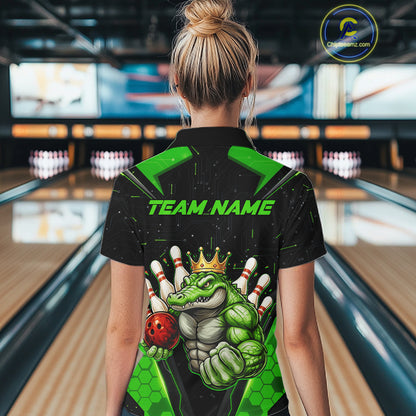 Custom Funny Green Crocodile Bowling Shirt Alligator Bowling Jersey for Women Polo & 1/4 Zip QZT823