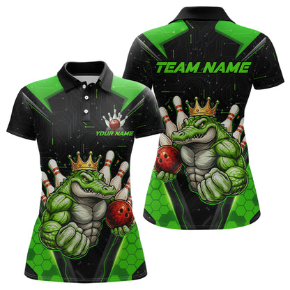 Custom Funny Green Crocodile Bowling Shirt Alligator Bowling Jersey for Women Polo & 1/4 Zip QZT823