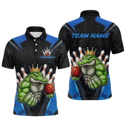 Custom Funny Blue Crocodile Bowling Shirt Alligator Bowling Jersey for Men Polo & 1/4 Zip QZT823