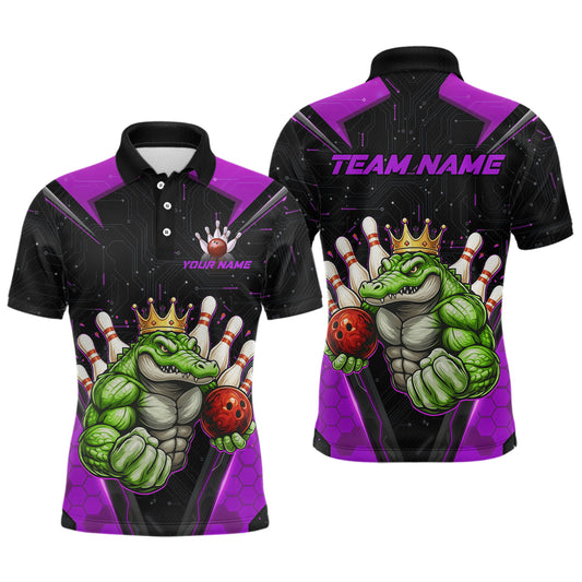 Custom Funny Purple Crocodile Bowling Shirt Alligator Bowling Jersey for Women Polo & 1/4 Zip QZT823