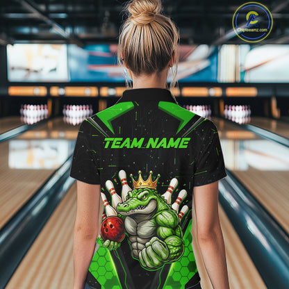 Custom Funny Green Crocodile Bowling Shirt Alligator Bowling Jersey for Women Polo & 1/4 Zip QZT823