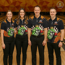 Load image into Gallery viewer, Custom Funny Orange Crocodile Bowling Shirt Alligator Bowling Jersey for Men Polo &amp; 1/4 Zip QZT823