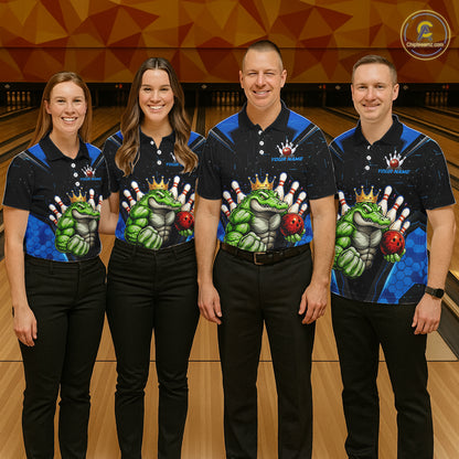 Custom Funny Blue Crocodile Bowling Shirt Alligator Bowling Jersey for Men Polo & 1/4 Zip QZT823