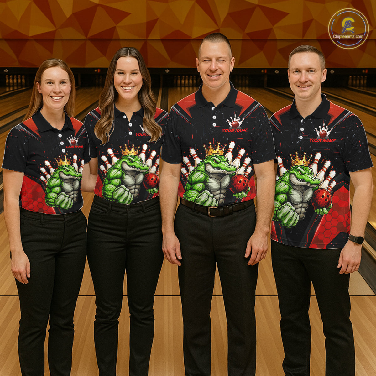 Custom Funny Red Crocodile Bowling Shirt Alligator Bowling Jersey for Women Polo & 1/4 Zip QZT823