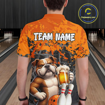 Orange Bull Dog & Beer Bowling Shirt for Men Custom Bowling Team Jersey Bowling Outfit QZT998