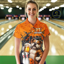 Load image into Gallery viewer, Orange Bull Dog &amp; Beer Bowling Shirt for Women Custom Bowling Team Jersey Bowling Outfit QZT998