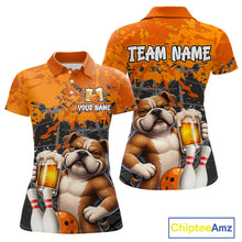 Load image into Gallery viewer, Orange Bull Dog &amp; Beer Bowling Shirt for Women Custom Bowling Team Jersey Bowling Outfit QZT998
