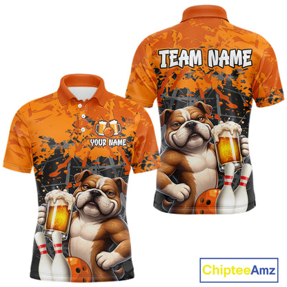 Orange Bull Dog & Beer Bowling Shirt for Men Custom Bowling Team Jersey Bowling Outfit QZT998
