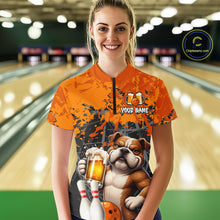 Load image into Gallery viewer, Orange Bull Dog &amp; Beer Bowling Shirt for Women Custom Bowling Team Jersey Bowling Outfit QZT998