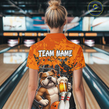 Load image into Gallery viewer, Orange Bull Dog &amp; Beer Bowling Shirt for Women Custom Bowling Team Jersey Bowling Outfit QZT998