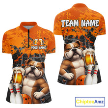 Load image into Gallery viewer, Orange Bull Dog &amp; Beer Bowling Shirt for Women Custom Bowling Team Jersey Bowling Outfit QZT998