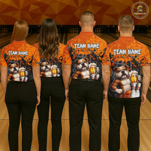 Load image into Gallery viewer, Orange Bull Dog &amp; Beer Bowling Shirt for Women Custom Bowling Team Jersey Bowling Outfit QZT998