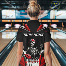 Load image into Gallery viewer, Red Funny Skeleton Bowling Shirt Personalized Bowing Jersey for Women Bowling Team QZT828