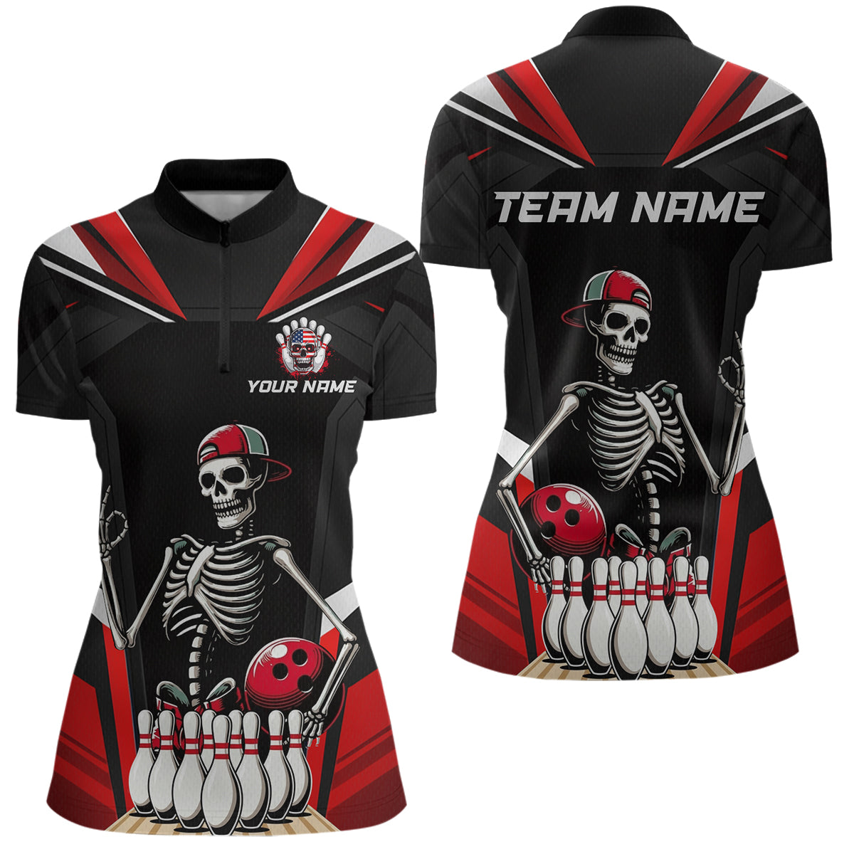 Red Funny Skeleton Bowling Shirt Personalized Bowing Jersey for Women Bowling Team QZT828