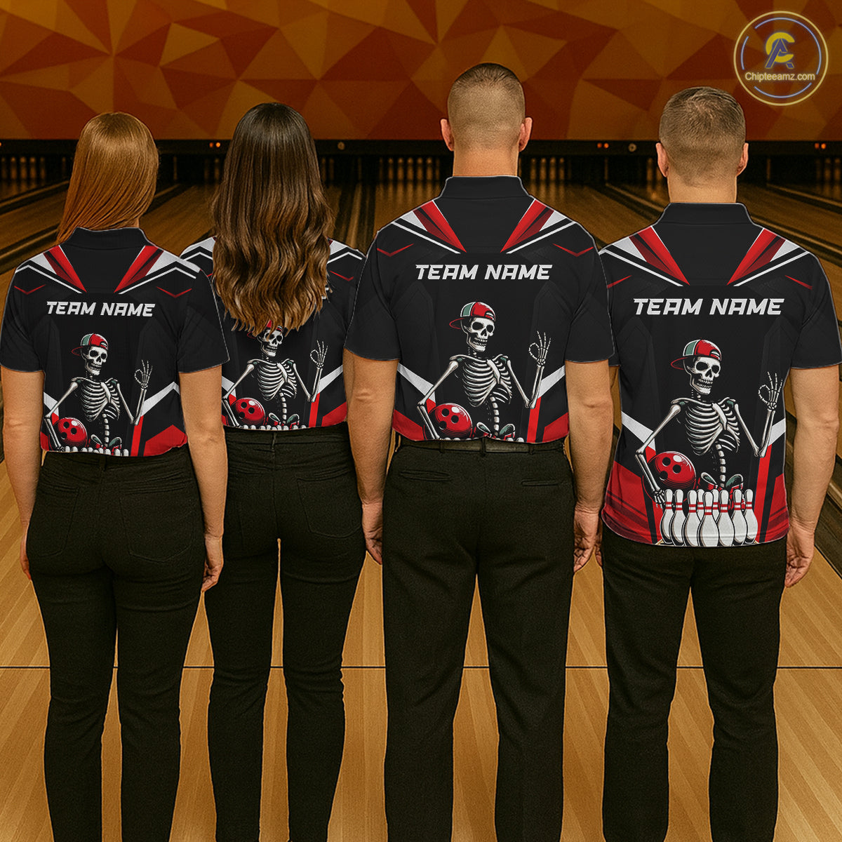Red Funny Skeleton Bowling Shirt Personalized Bowing Jersey for Women Bowling Team QZT828