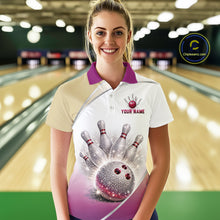 Load image into Gallery viewer, Custom Rhinestone Bowling Shirt for Women Gradient Bowling Team Jersey Polo &amp; Quarter-Zip Bowling Outfit QZT965