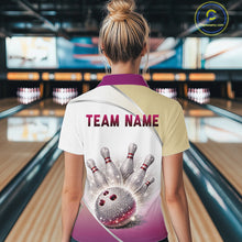 Load image into Gallery viewer, Custom Rhinestone Bowling Shirt for Women Gradient Bowling Team Jersey Polo &amp; Quarter-Zip Bowling Outfit QZT965