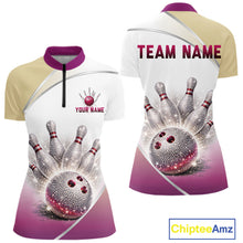 Load image into Gallery viewer, Custom Rhinestone Bowling Shirt for Women Gradient Bowling Team Jersey Polo &amp; Quarter-Zip Bowling Outfit QZT965